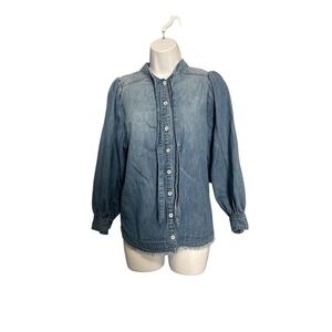 Pilcro & the Letterpress Denim Blouse‎ Bow Tie Fringe Hem Size S